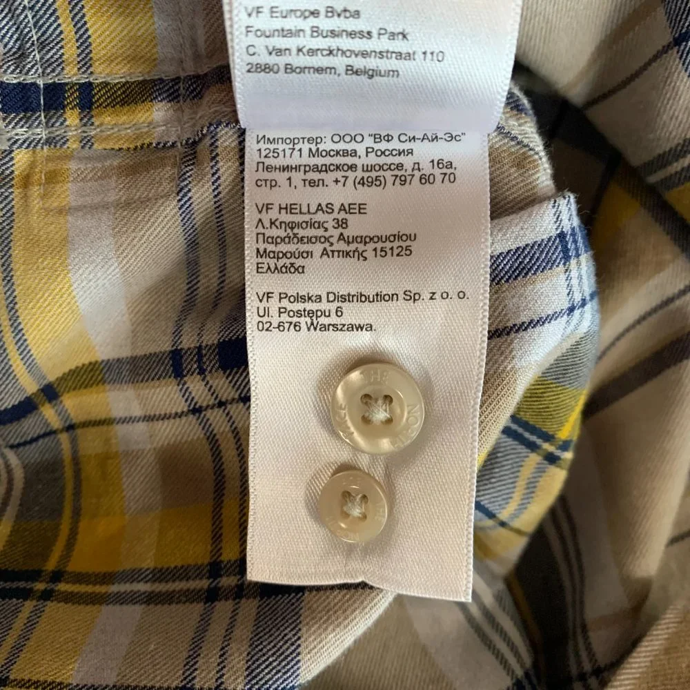 The North Face Men's Yellow Blue Plaid Long Sleeve Medium Button Down Shirt EUC